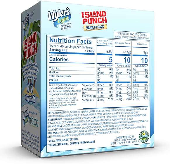 Wyler's Light Island Punch Singles to Go, Variety Pack, Fruity Red Punch, Purple Berry Wave, Berry Jammer and Blue Ocean Breeze, 1 Box (40 Single Servings) - Image 2