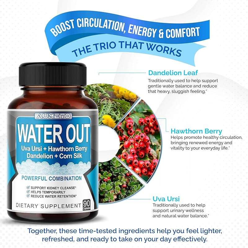 AUMETO Ultra Natural Water Out Pills with Uva Ursi Hawthorn Berry Dandelion Corn Silk - Full Body Cleanse and Kidney & Stomach Support (90 Count (Pack of 1)) - Image 5