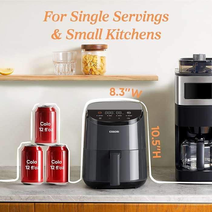 Cosori Air Fryer 2.1 QT, Small & Mini 4-in-1 airfryer Ideal for Simple Meals and Snack, Easy to Leftover Food to Crispy, Up to 97% Less Oil, 30 In-App Recipes, Nonstick & Dishwasher-Safe Basket - Image 3