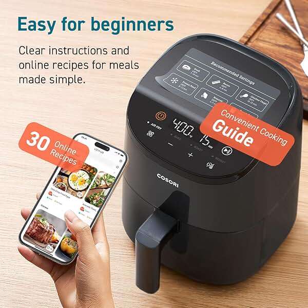 Cosori Air Fryer 2.1 QT, Small & Mini 4-in-1 airfryer Ideal for Simple Meals and Snack, Easy to Leftover Food to Crispy, Up to 97% Less Oil, 30 In-App Recipes, Nonstick & Dishwasher-Safe Basket - Image 8