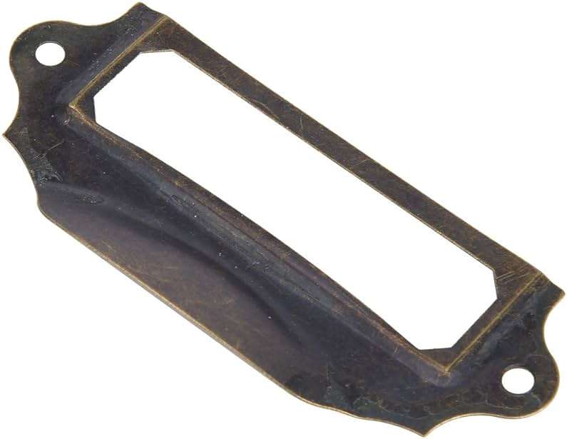 Cyrank 10 Pack File Drawer Label Holder Pull Handle, Antique Bronze Card Holder Drawer Pull Iron Label Holder Pull Handles for Furniture Cupboard Cabinet Drawer, 3.5 x 1.6in - Image 1