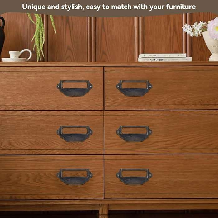 Cyrank 10 Pack File Drawer Label Holder Pull Handle, Antique Bronze Card Holder Drawer Pull Iron Label Holder Pull Handles for Furniture Cupboard Cabinet Drawer, 3.5 x 1.6in - Image 6