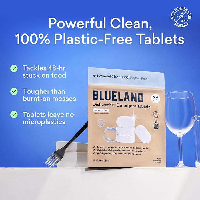 BLUELAND 100% Plastic-Free Dishwasher Detergent Tablets, 60 Count, Free & Clear, Eco-Friendly Dishwashing Pods, Cuts Grease & Stuck on Food, Rinses Clean for Streak-Free Shine - Image 2
