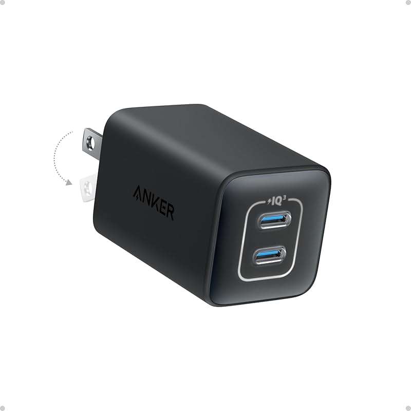 Anker Nano 47W Fast Charger USB C, 2-Port Compact Foldable USB C GaN Charger for iPhone 17/16, Galaxy, Pixel, Compatible with MagSafe (Black) - Image 1