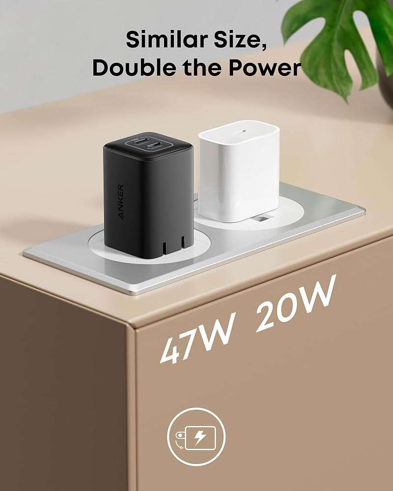 Anker Nano 47W Fast Charger USB C, 2-Port Compact Foldable USB C GaN Charger for iPhone 17/16, Galaxy, Pixel, Compatible with MagSafe (Black) - Image 6