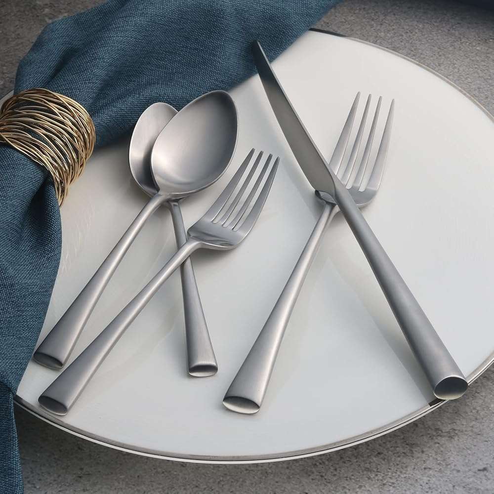 Alata Bailey 20-Piece Forged Stainless Steel Flatware Set Cutlery Set,Service for 4,Matte Satin Finish,Dishwasher Safe… - Image 2