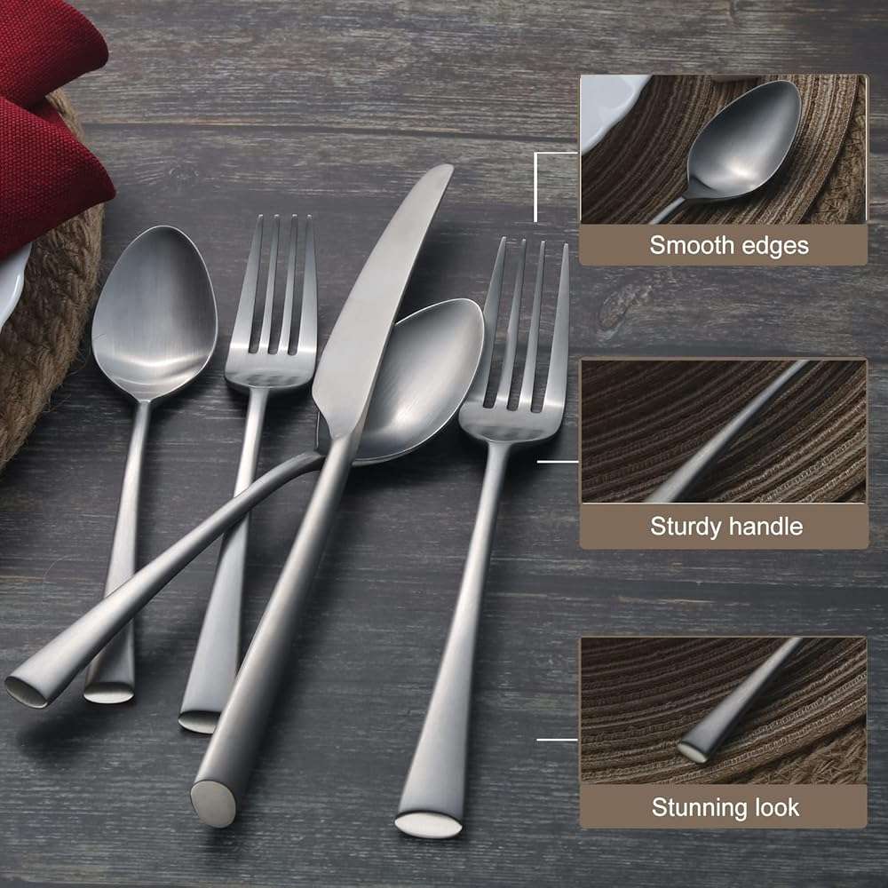 Alata Bailey 20-Piece Forged Stainless Steel Flatware Set Cutlery Set,Service for 4,Matte Satin Finish,Dishwasher Safe… - Image 3
