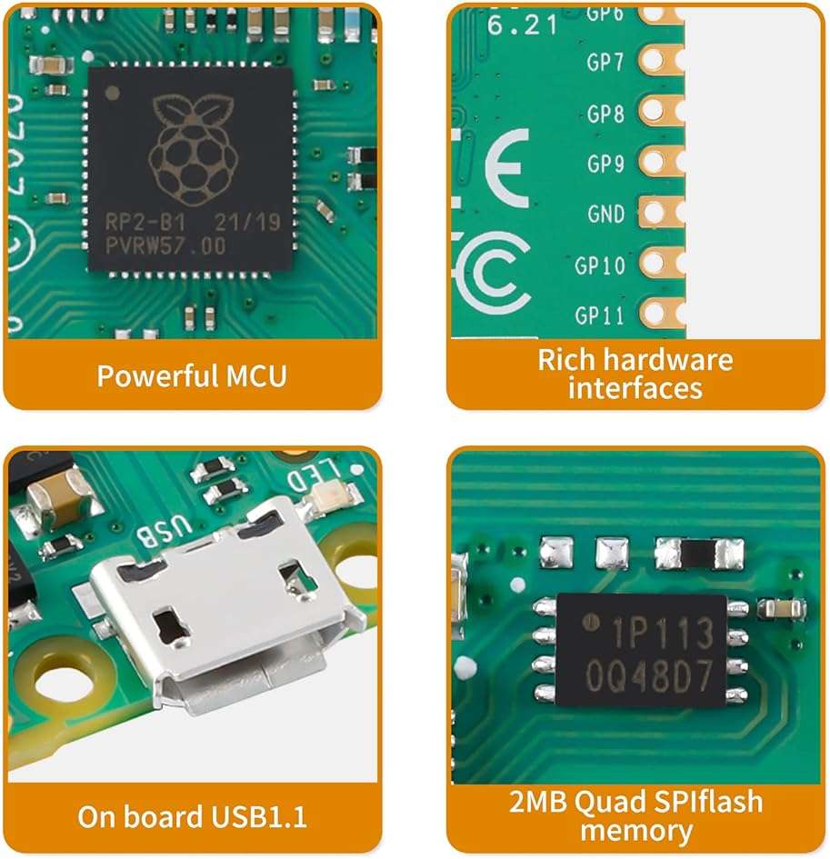 2Pcs Raspberry Pi Pico Development Board, Raspberry Pi RP2040 Dual-core ARM Cortex M0+ Processor, Running Up to 133 MHz, Support C/C++/Python, 2MB Quad SPI Flash Integrated with SPI/I2C/UART Interface - Image 4