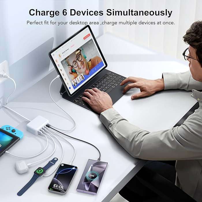 USB C Fast Charger, 100W GaN 6 Port Type USB C Charging Station Hub Block Cube, USB C Wall Charger Power Strip Adapter Plug for iPad iPhone 17 16 15 14 13 12 Pro Max Pixel Note Galaxy, 5ft Cord - Image 5