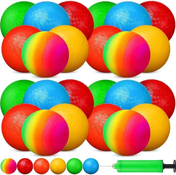 Vinsot 12 Pack Playground Balls Bulk with Hand Pump, Kickball and Inflatable Colorful Soft Bouncy Ball for PE Class, Recess, Field Day, Backyard Indoor Outdoor Games - Image 1