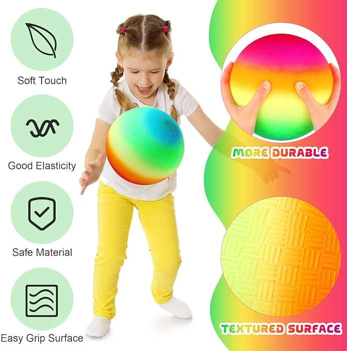 Vinsot 12 Pack Playground Balls Bulk with Hand Pump, Kickball and Inflatable Colorful Soft Bouncy Ball for PE Class, Recess, Field Day, Backyard Indoor Outdoor Games - Image 2