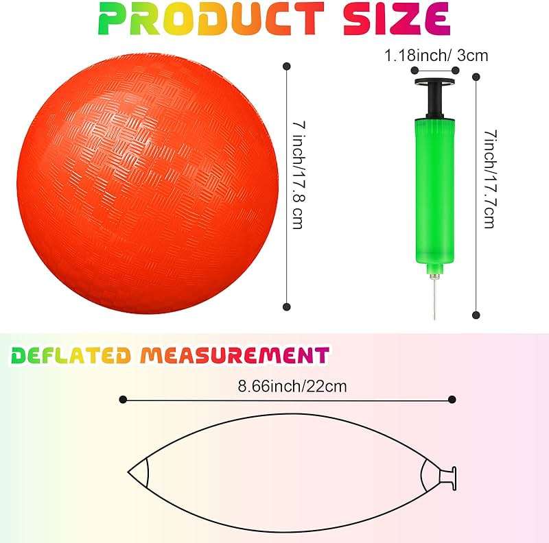 Vinsot 12 Pack Playground Balls Bulk with Hand Pump, Kickball and Inflatable Colorful Soft Bouncy Ball for PE Class, Recess, Field Day, Backyard Indoor Outdoor Games - Image 3