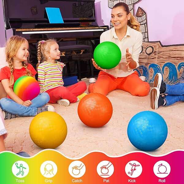 Vinsot 12 Pack Playground Balls Bulk with Hand Pump, Kickball and Inflatable Colorful Soft Bouncy Ball for PE Class, Recess, Field Day, Backyard Indoor Outdoor Games - Image 5