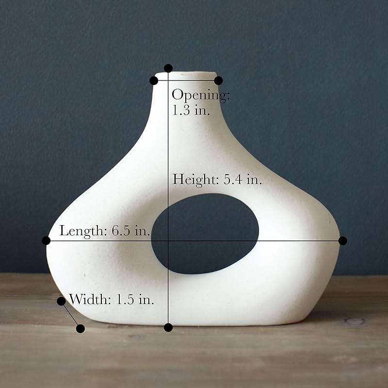 Carrot's Den Donut Vase, Set of 2 - White Large Ceramic Vase - Minimalist Nordic, Hollow | Table Centerpiece, Olive Plant, Wedding, Living Room, Bookshelf, Office, Modern Home, Entryway, Console - Image 4