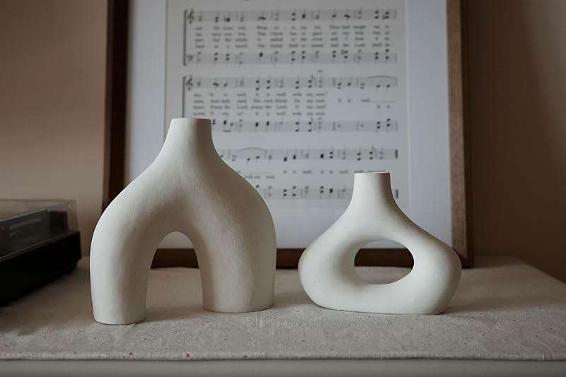Carrot's Den Donut Vase, Set of 2 - White Large Ceramic Vase - Minimalist Nordic, Hollow | Table Centerpiece, Olive Plant, Wedding, Living Room, Bookshelf, Office, Modern Home, Entryway, Console - Image 6