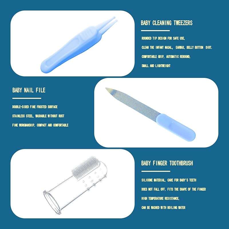 VZAYQUPXY Baby Grooming Kit, Baby Essentials for Newborns, Portable Baby Care Kit, Contains Baby Nail Clippers, Baby Comb, Baby Brush, Baby Ear Wax Removal Tool and More (10 in 1) (Blue) - Image 7