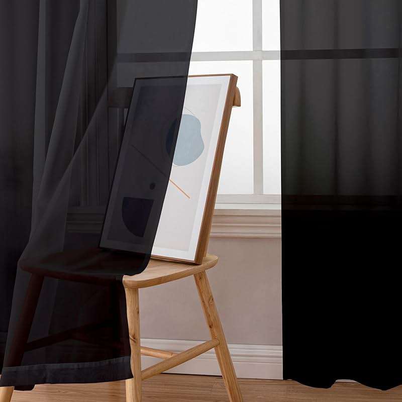 Simplebrand Black Sheer Curtains 84 Inches Long, Light Filtering Rod Pocket Solid Color Window Sheer Curtain Panels, Elegant Curtains & Drapes for Living Room, Bedroom 2 Panels (Black, 42" W x 84" L) - Image 3