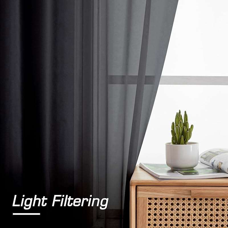 Simplebrand Black Sheer Curtains 84 Inches Long, Light Filtering Rod Pocket Solid Color Window Sheer Curtain Panels, Elegant Curtains & Drapes for Living Room, Bedroom 2 Panels (Black, 42" W x 84" L) - Image 5