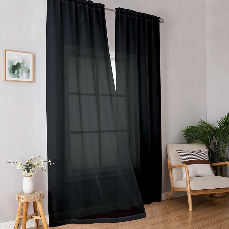 Simplebrand Black Sheer Curtains 84 Inches Long, Light Filtering Rod Pocket Solid Color Window Sheer Curtain Panels, Elegant Curtains & Drapes for Living Room, Bedroom 2 Panels (Black, 42" W x 84" L) - Image 7