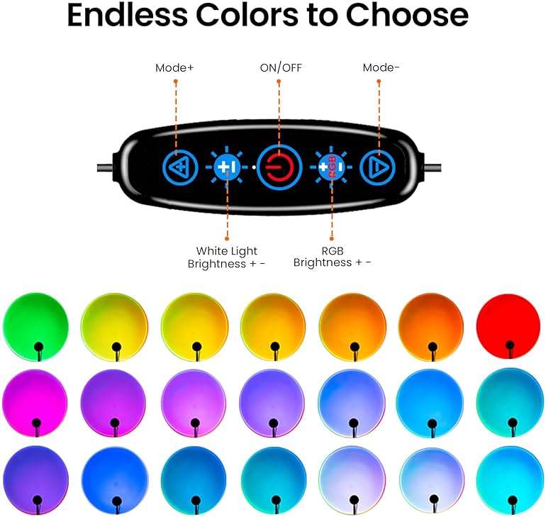 Tsrarey Sunset Lamp Projection, Not Only 21 Colors Sunset Lights, 180 Degree Rotation Led Light, Push Button Switch & APP Control Projector for Party Bedroom Decor - Image 4