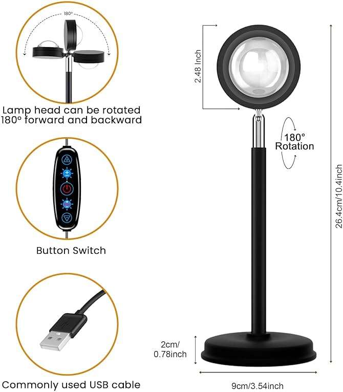 Tsrarey Sunset Lamp Projection, Not Only 21 Colors Sunset Lights, 180 Degree Rotation Led Light, Push Button Switch & APP Control Projector for Party Bedroom Decor - Image 5