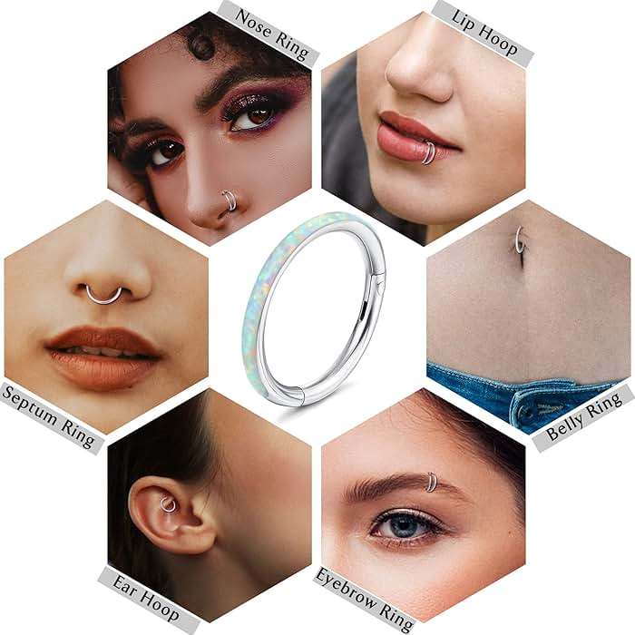 Jstyle 5Pcs 18G 16G Surgical Steel Nose Rings Hoop for Women Opal CZ Clicker Hinged Septum Nose Ring Lip Helix Cartilage Hoop Earring Daith Rook Conch Piercing Jewelry for Women 8mm 10mm - Image 4