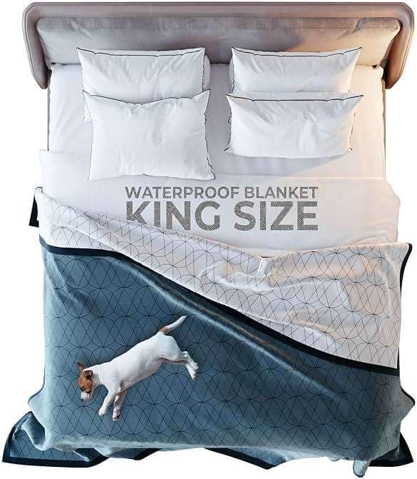 victoria.orton Waterproof King Size Blanket for Bed – 108x90 Inch – Pet Hair Resistant Blanket for Small to Large Dogs – Washable, Leakproof, Reversible Bedspread for Bed Protection – Blue/White - Image 1