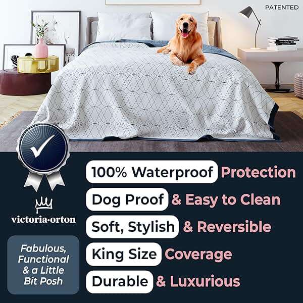 victoria.orton Waterproof King Size Blanket for Bed – 108x90 Inch – Pet Hair Resistant Blanket for Small to Large Dogs – Washable, Leakproof, Reversible Bedspread for Bed Protection – Blue/White - Image 2