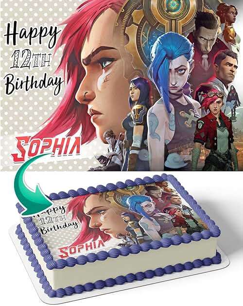 CAKECERY Arcane Vi Edible Cake Image Topper Personalized Birthday Cake Banner 1/4 Sheet - Image 1