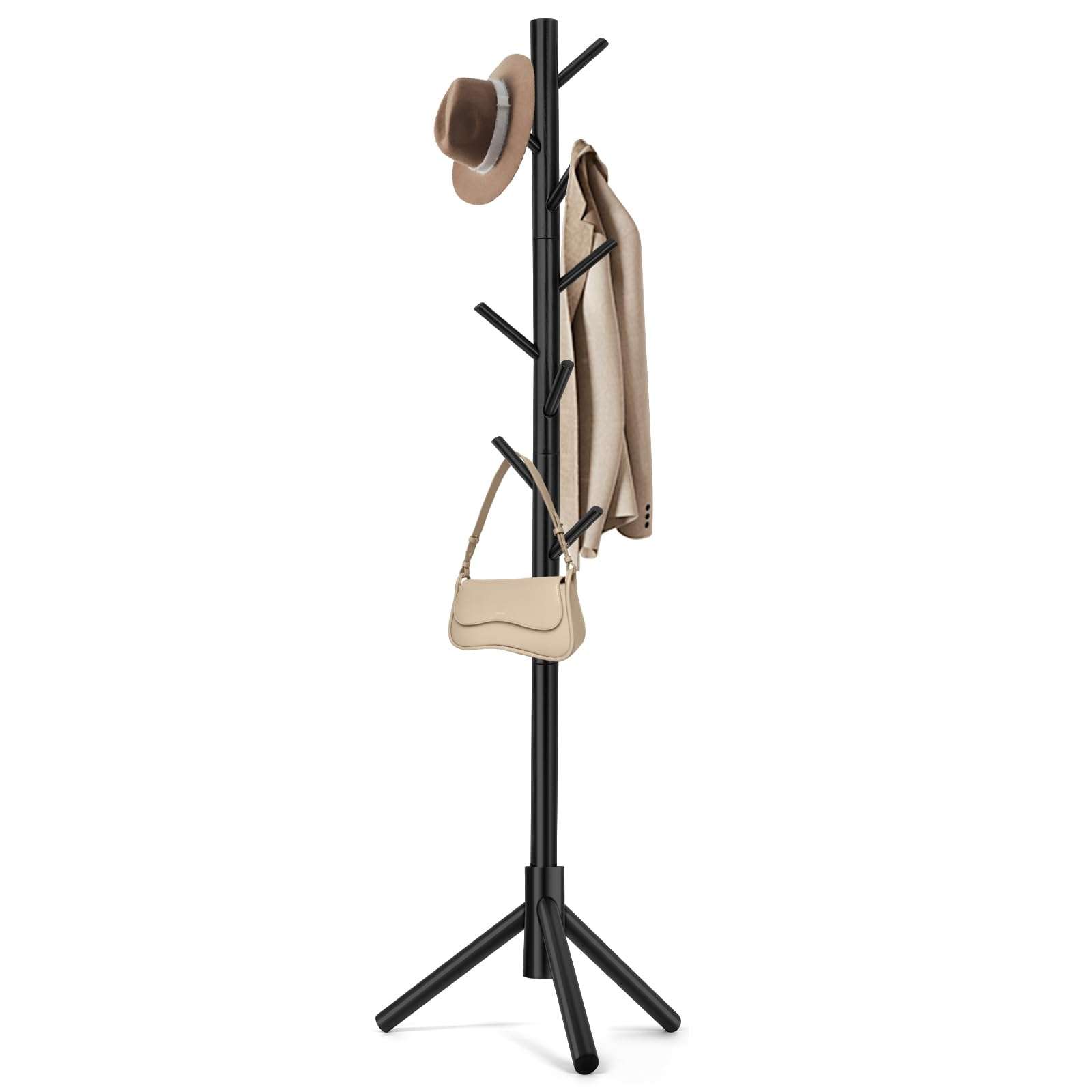 WANGMUXIA Coat Rack, Freestanding Coat Rack with 8 Hooks and 3 Adjustable Size Tree Coat Racks for Bedroom, Hallway, Entrance, Office, for Hats, Coats, Scarves, Handbags - Image 1