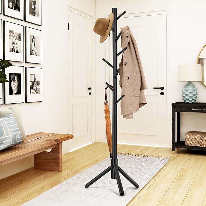 WANGMUXIA Coat Rack, Freestanding Coat Rack with 8 Hooks and 3 Adjustable Size Tree Coat Racks for Bedroom, Hallway, Entrance, Office, for Hats, Coats, Scarves, Handbags - Image 2
