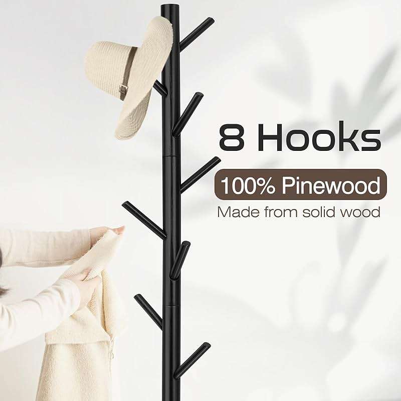WANGMUXIA Coat Rack, Freestanding Coat Rack with 8 Hooks and 3 Adjustable Size Tree Coat Racks for Bedroom, Hallway, Entrance, Office, for Hats, Coats, Scarves, Handbags - Image 4