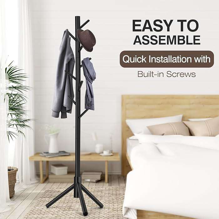WANGMUXIA Coat Rack, Freestanding Coat Rack with 8 Hooks and 3 Adjustable Size Tree Coat Racks for Bedroom, Hallway, Entrance, Office, for Hats, Coats, Scarves, Handbags - Image 6