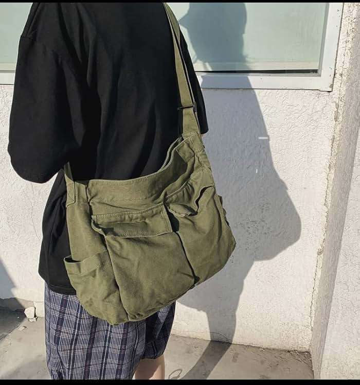 Canvas Messenger Bag Large Crossbody Bag with Multiple Pockets Canvas Shoulder Tote Bag for Women and Men - Image 3