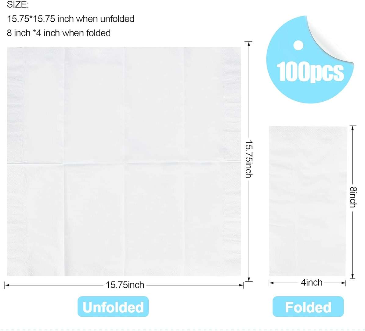 1/8 Fold 100 Pack Paper Napkins Guest Towels Disposable, Premium Quality 2-ply Dinner Napkins Disposable Soft, Absorbent, Party Napkins Wedding Napkins for Kitchen, Dinners or Events - Image 2