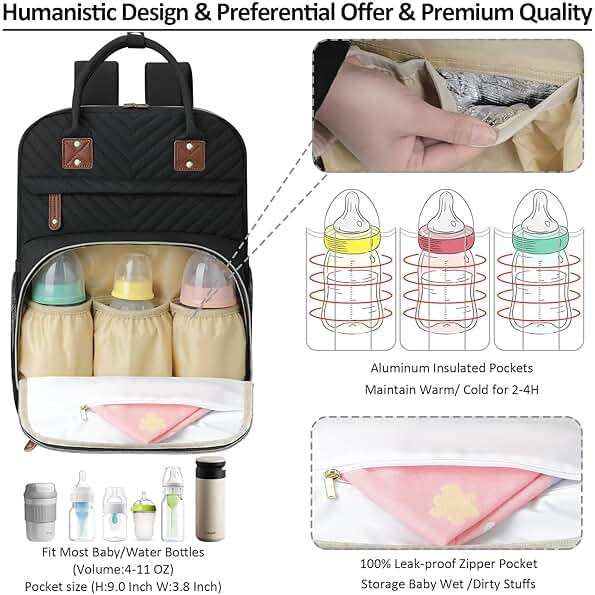 Tenot Diaper Bag Backpack for Women Large Capacity with Insulated Pockets Multifunctional Diaper Bags For Baby Girl Boy Waterproof Baby Bags For Mama Maternity Travel Bag Black - Image 3