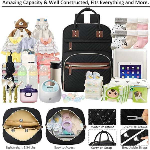 Tenot Diaper Bag Backpack for Women Large Capacity with Insulated Pockets Multifunctional Diaper Bags For Baby Girl Boy Waterproof Baby Bags For Mama Maternity Travel Bag Black - Image 4