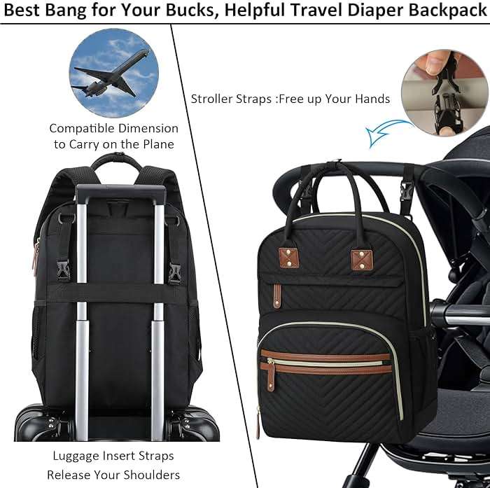Tenot Diaper Bag Backpack for Women Large Capacity with Insulated Pockets Multifunctional Diaper Bags For Baby Girl Boy Waterproof Baby Bags For Mama Maternity Travel Bag Black - Image 5