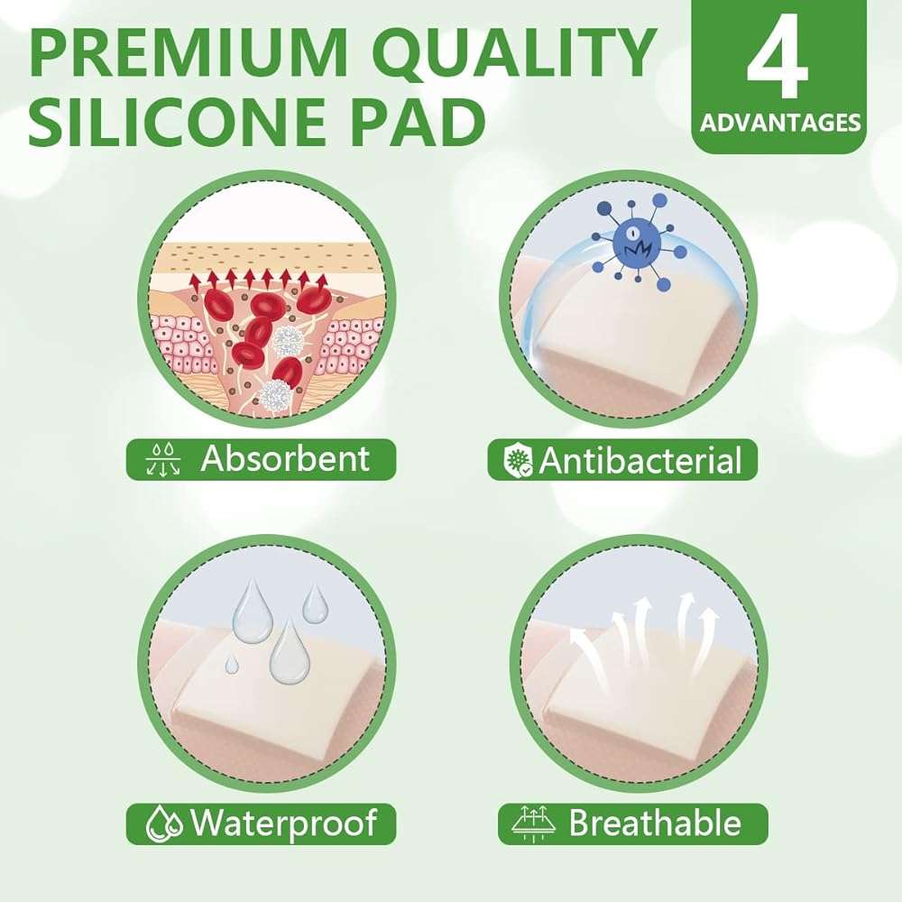 Silicone Adhesive Foam Dressing with Gentle Border 3''x3'' 10 Pack, High Absorbency Foam Wound Bandage for Bed Sore Leg Ulcer Foot Diabetic Ulcer by Kastormed - Image 3
