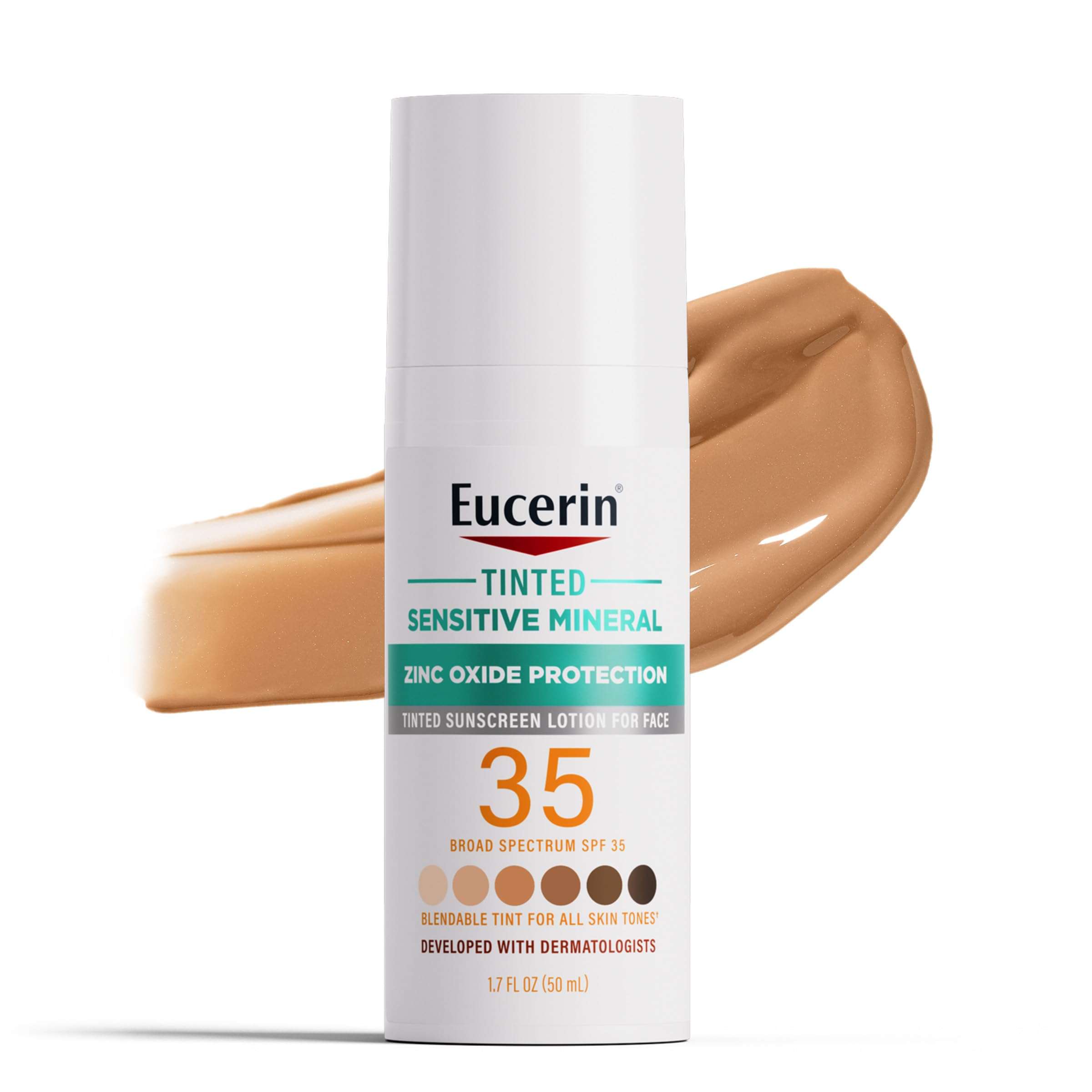 Eucerin Sun Tinted Sensitive Mineral Face Sunscreen Lotion SPF 35, Non-Comedogenic Mineral Sunscreen with Gentle Zinc Oxide Protection for Sensitive Skin, 1.7 Fl Oz Bottle - Image 1