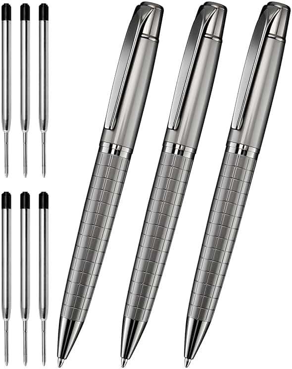 Cambond Ballpoint Pens Black Ink - Weighted Metal Twist Gun Black Pens for Police Uniform Flight Attendant Business, 1.0 mm Medium Point Smooth Writing, 3 Pens with 6 Refills (Gun Black) - Image 1