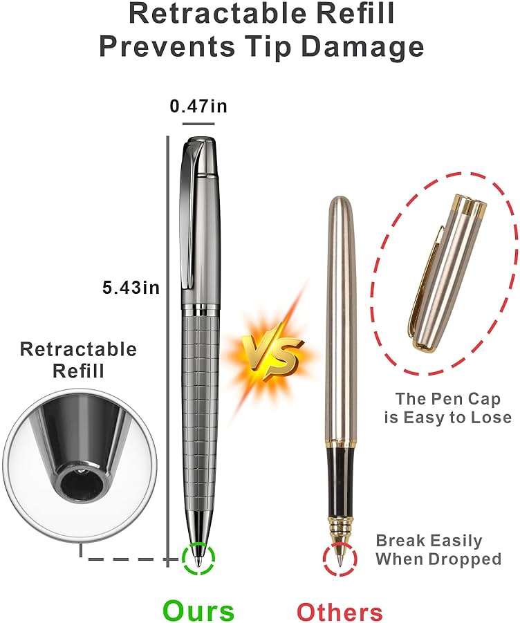 Cambond Ballpoint Pens Black Ink - Weighted Metal Twist Gun Black Pens for Police Uniform Flight Attendant Business, 1.0 mm Medium Point Smooth Writing, 3 Pens with 6 Refills (Gun Black) - Image 6