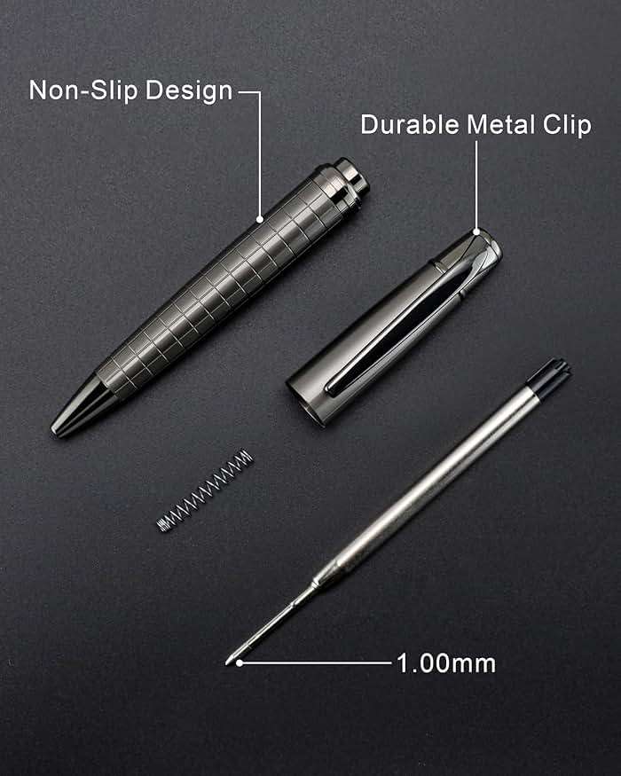 Cambond Ballpoint Pens Black Ink - Weighted Metal Twist Gun Black Pens for Police Uniform Flight Attendant Business, 1.0 mm Medium Point Smooth Writing, 3 Pens with 6 Refills (Gun Black) - Image 7