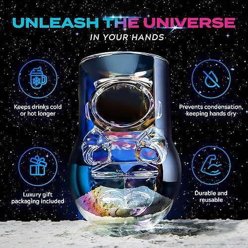 NASA Astronaut Glasses - 7 oz Set of 2 Double Wall Iridescent Drinkware with NASA symbol and Artemis Patch - Unique Glassware for Space Enthusiasts - Keeps Drinks Cold Longer - Image 4