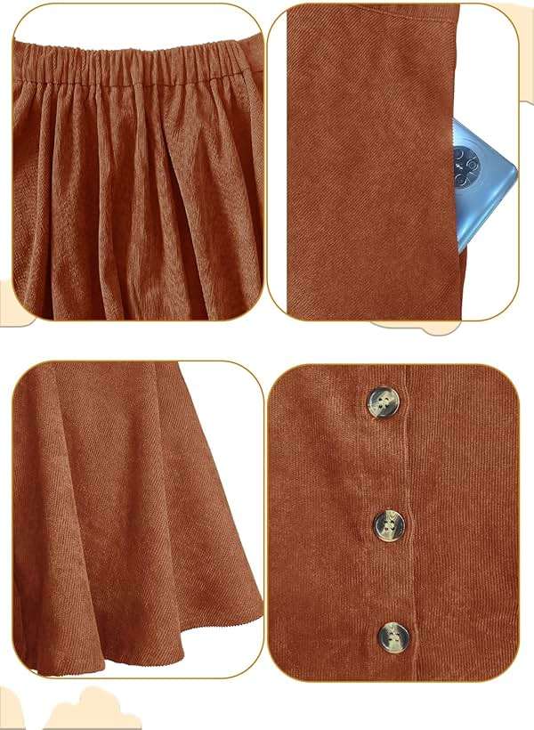 HERBATOMIA Women’s Button Front Mini Skirt A-line Pleated Corduroy Skater Skirts for Women with Pocket - Image 5