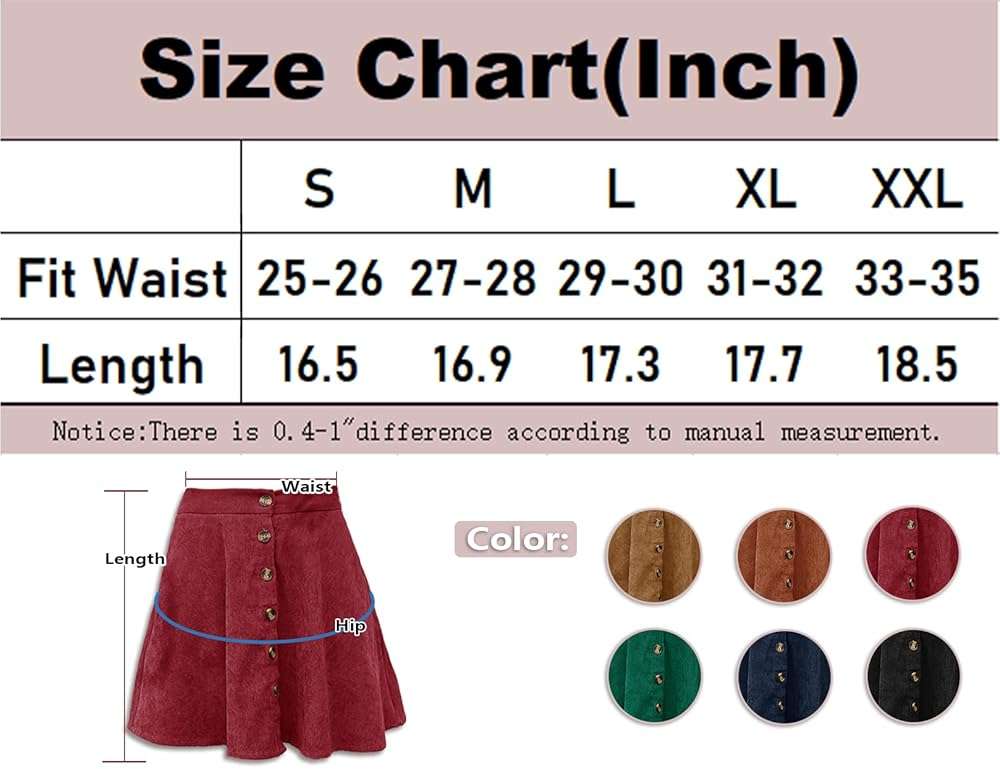 HERBATOMIA Women’s Button Front Mini Skirt A-line Pleated Corduroy Skater Skirts for Women with Pocket - Image 6
