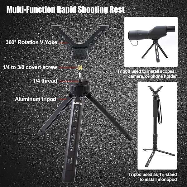 BZTAC Portable Rifle & Pistol Shooting Rest - All Aluminum Compact Mini Rapid Pocket Shooting Stick Stand with 360 Rotation V Yoke Holder - Image 2