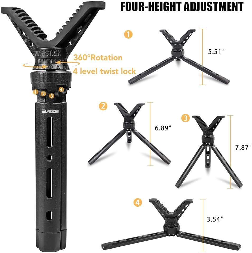 BZTAC Portable Rifle & Pistol Shooting Rest - All Aluminum Compact Mini Rapid Pocket Shooting Stick Stand with 360 Rotation V Yoke Holder - Image 4