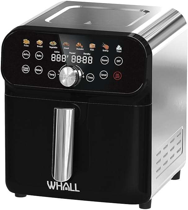 WHALL Air Fryer, 5.5QT Air Fryer Oven with LED Digital Touchscreen, 12-in-1 Cooking Functions Air fryers, Dishwasher-Safe Basket, Stainless Steel/BS - Image 1