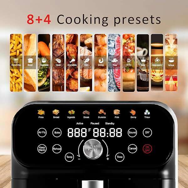 WHALL Air Fryer, 5.5QT Air Fryer Oven with LED Digital Touchscreen, 12-in-1 Cooking Functions Air fryers, Dishwasher-Safe Basket, Stainless Steel/BS - Image 2